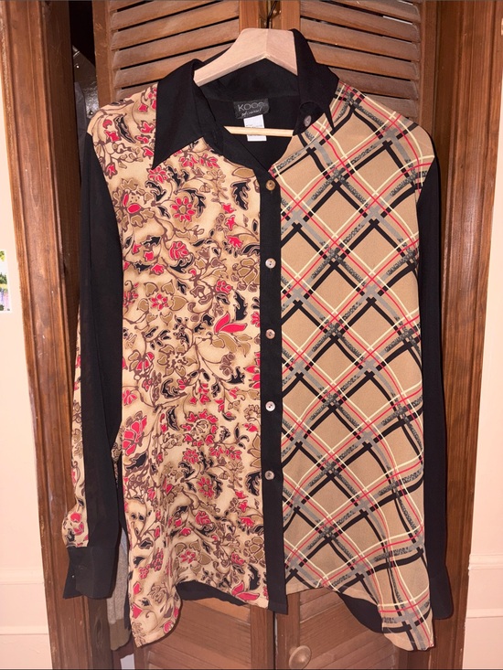 Koos Of Course Tops - Koos Button-Down Mixed Print Shirt in Beige and Black